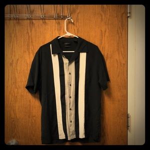 Vintage black silk shirt with white stripes.